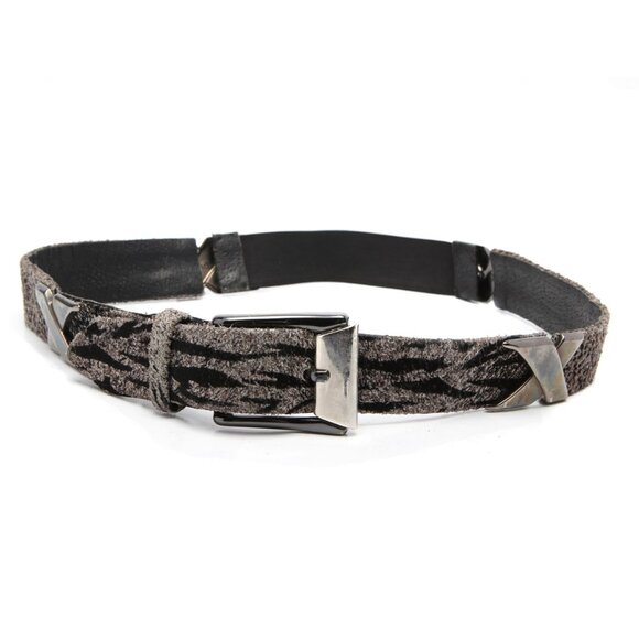 Suzi Roher Animal Print Belt Elastic Metal Fabric Zebra Black Grey Canada Design - Picture 1 of 9
